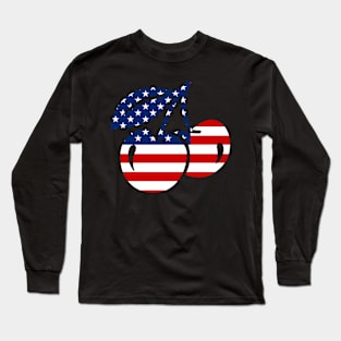 Cherry American Flag T-Shirt Red White Blue 4th Of July Gift Long Sleeve T-Shirt